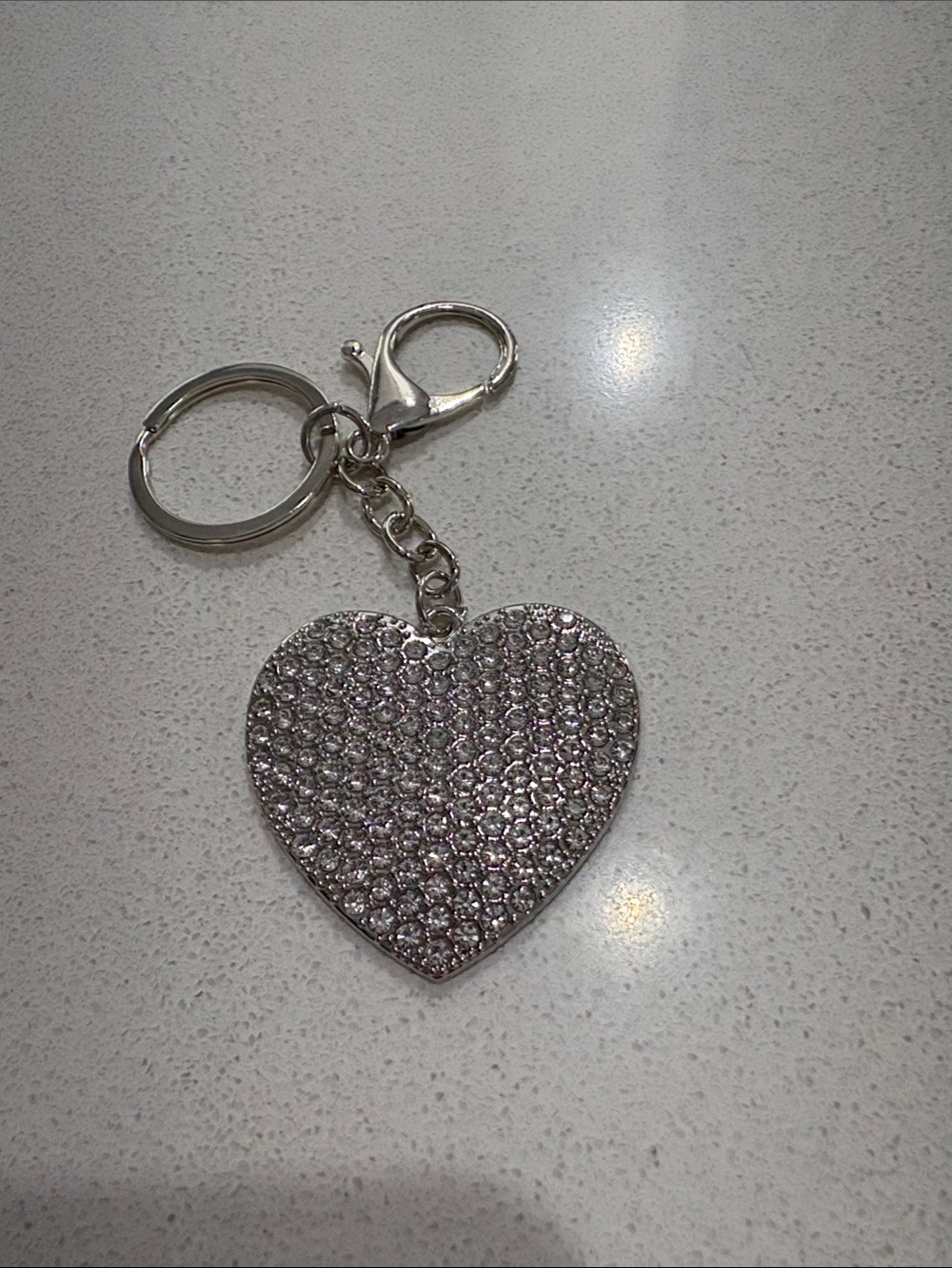 Rhinestone Heart Key & Card Holder Charm - Silver